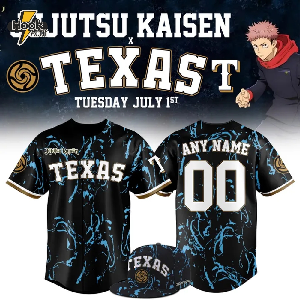 Texas Rangers x 2025 Jujutsu Kaisen Night Personalized Baseball Jersey Texas Rangers x 2025 Jujutsu Kaisen Night Personalized Baseball Jersey