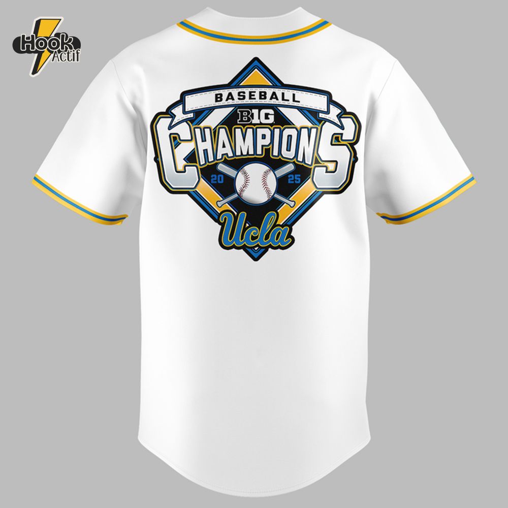 UCLA Bruins 2025 Big Ten Baseball Regular Season Champions Special White Baseball Jersey UCLA Bruins 2025 Big Ten Baseball Regular Season Champions Special White Baseball Jersey