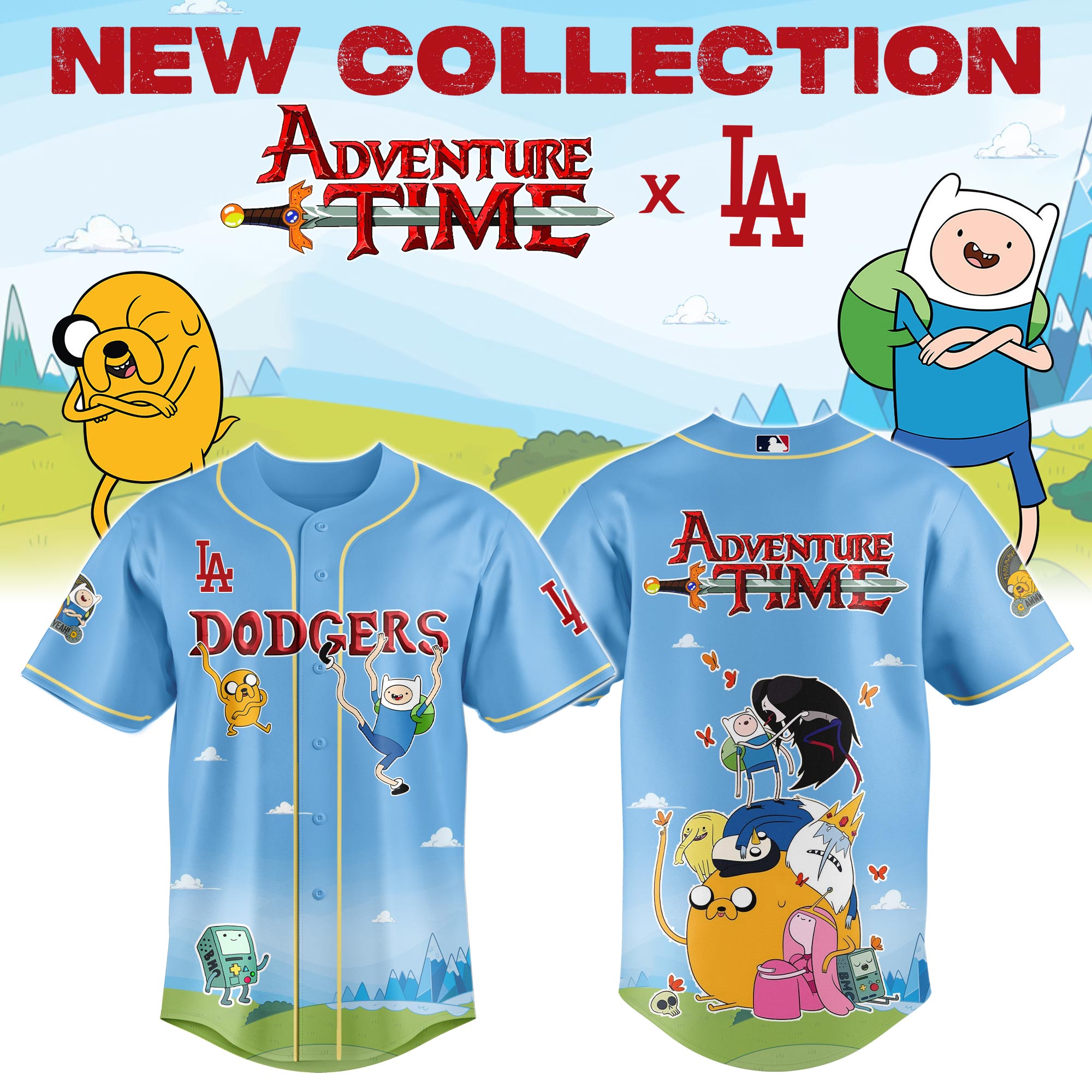 Los Angeles Dodgers x Adventure Time Cartoon Baseball Jersey Los Angeles Dodgers x Adventure Time Cartoon Baseball Jersey