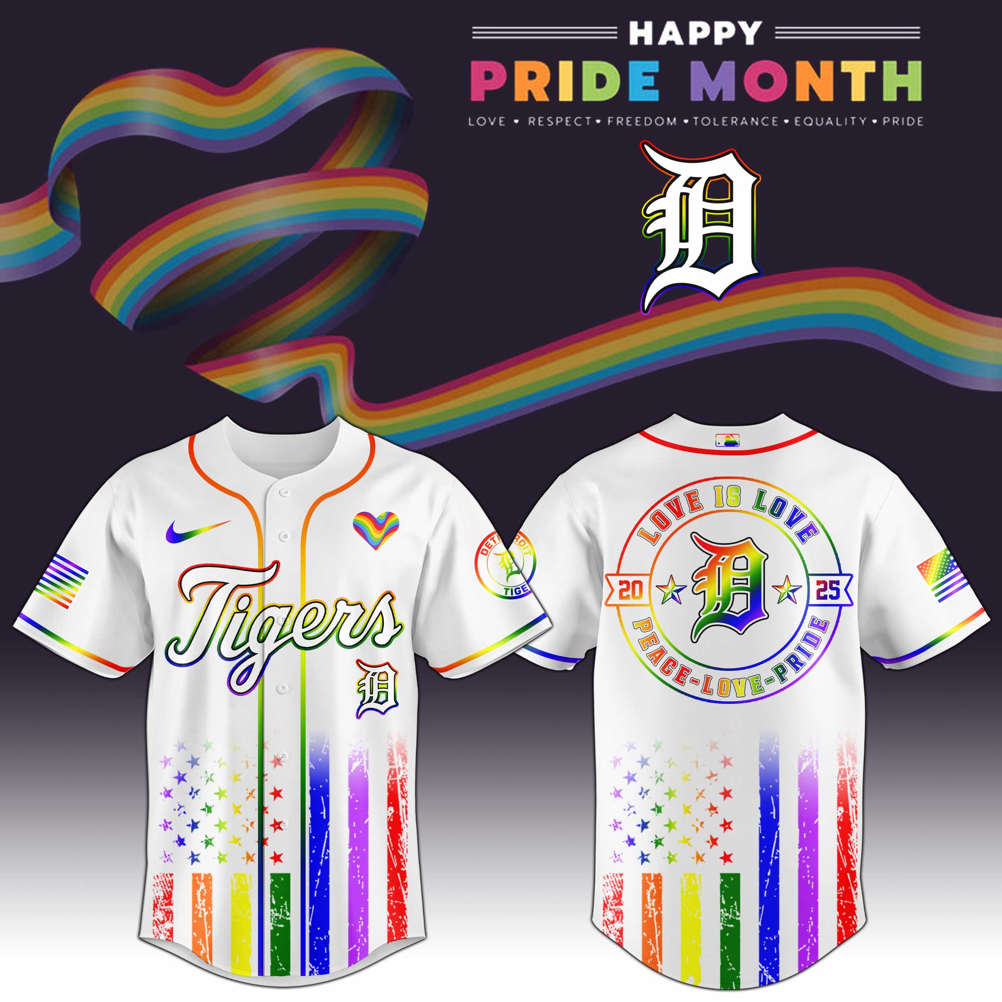 Detroit Tigers MLB x Happy Pride Month Jersey 2025 Detroit Tigers MLB x Happy Pride Month Jersey 2025