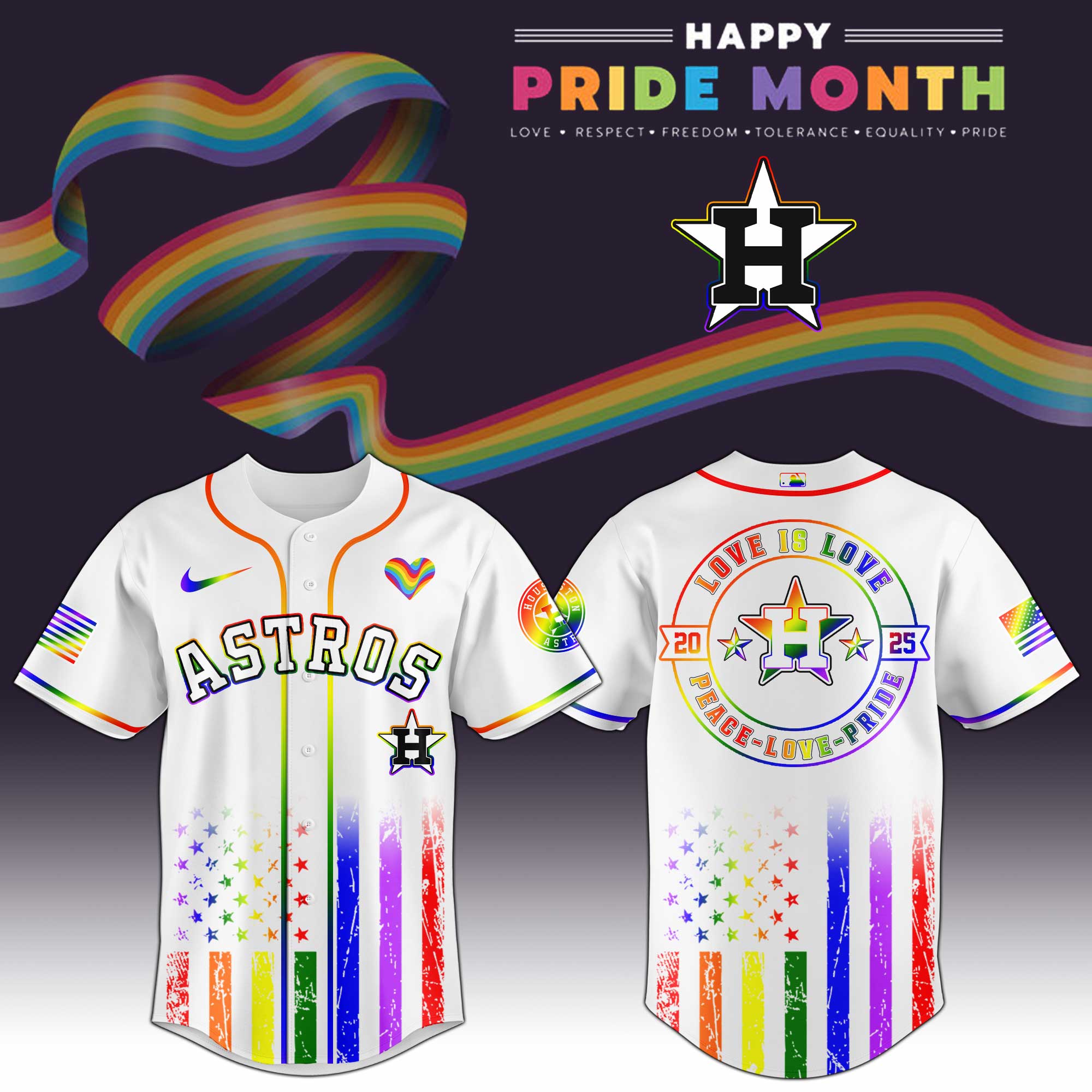 Houston Astros MLB x Happy Pride Month Jersey 2025 Houston Astros MLB x Happy Pride Month Jersey 2025