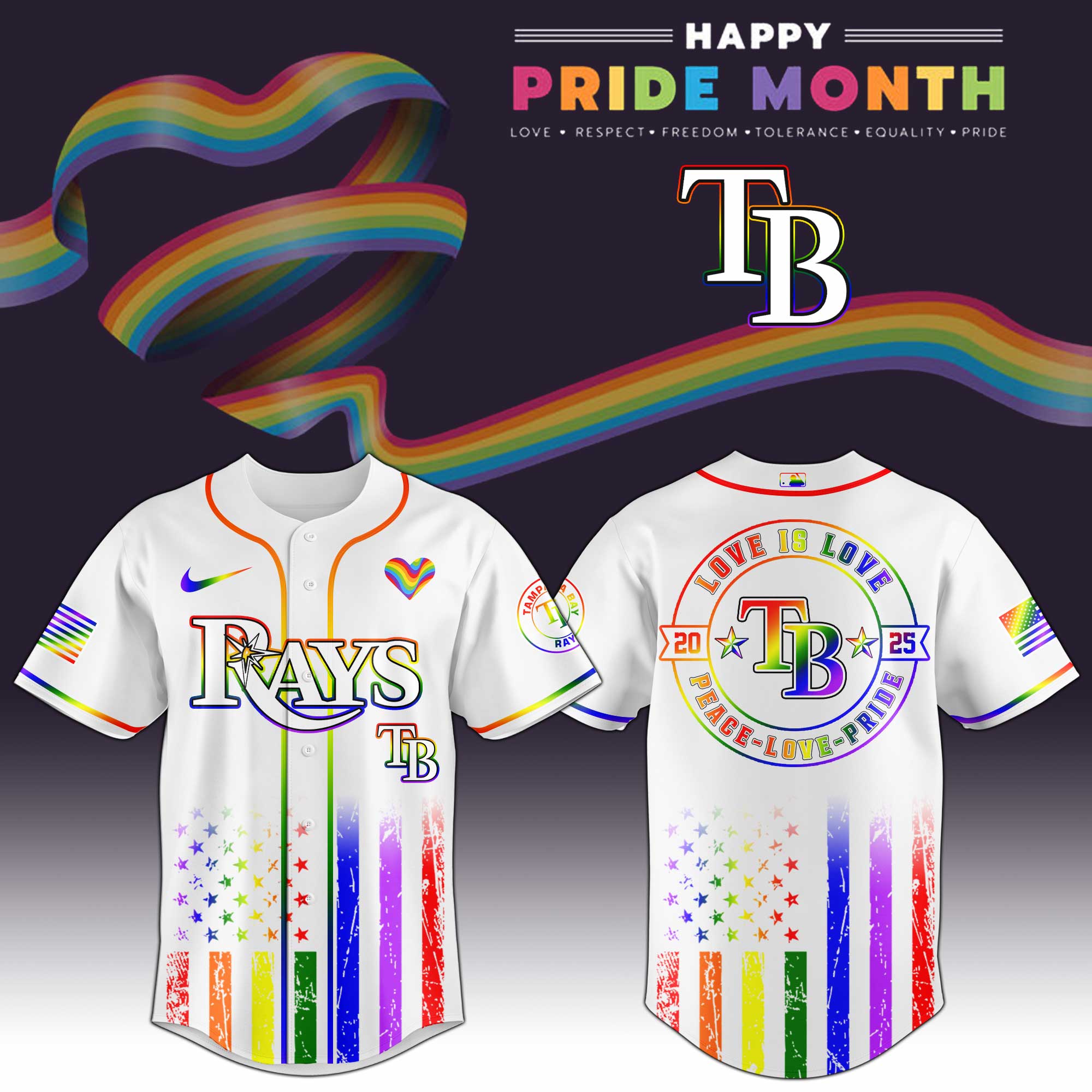 Tampa Bay Rays MLB x Happy Pride Month Jersey 2025 Tampa Bay Rays MLB x Happy Pride Month Jersey 2025
