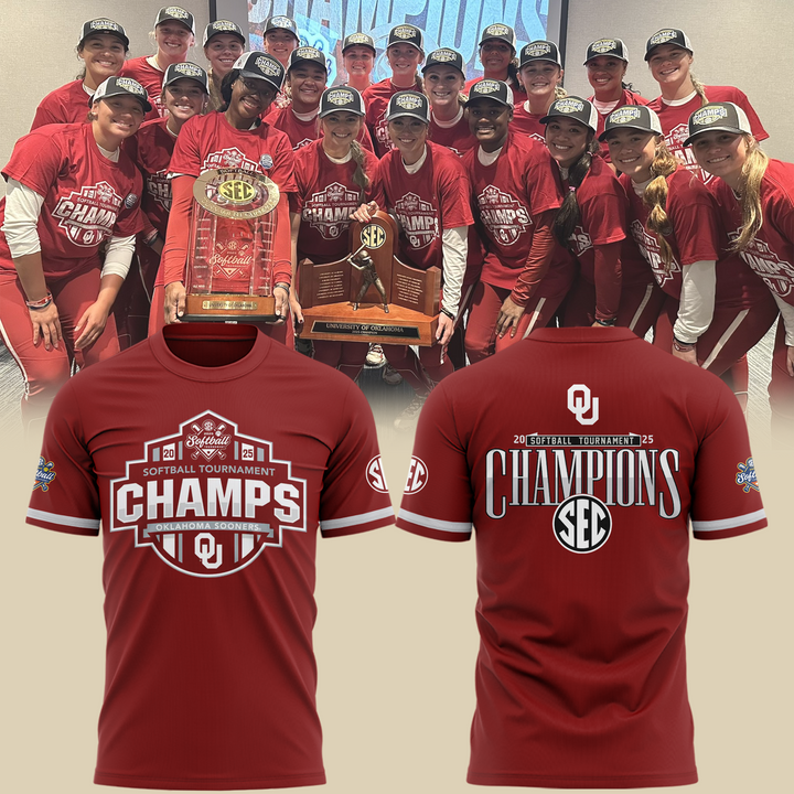 Oklahoma Sooners 2025 SEC Softball Conference Tournament Champions Tee Oklahoma Sooners 2025 SEC Softball Conference Tournament Champions Tee