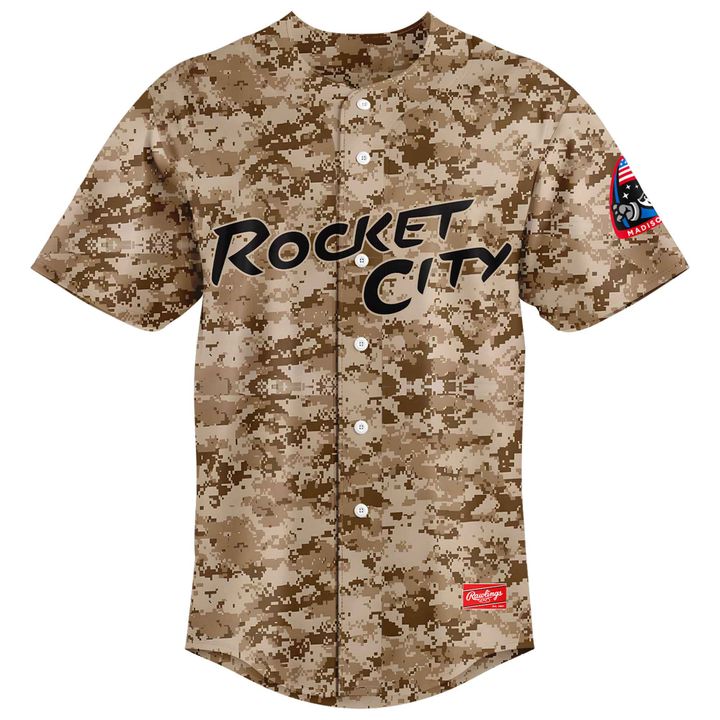 Rocket City Trash Pandas Memorial Day Camo Baseball Jersey Rocket City Trash Pandas Memorial Day Camo Baseball Jersey