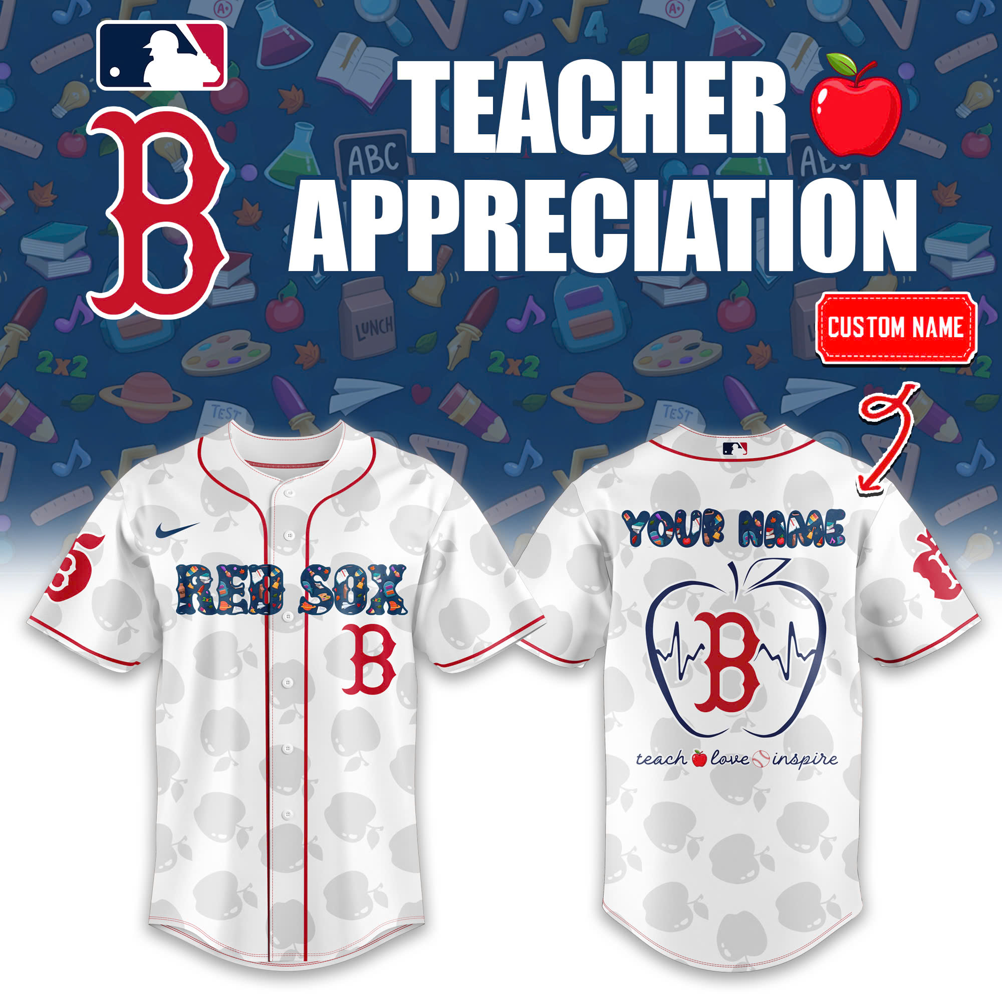 Boston Red Sox x Teacher Appreciation Personalized Baseball Jersey Boston Red Sox x Teacher Appreciation Personalized Baseball Jersey