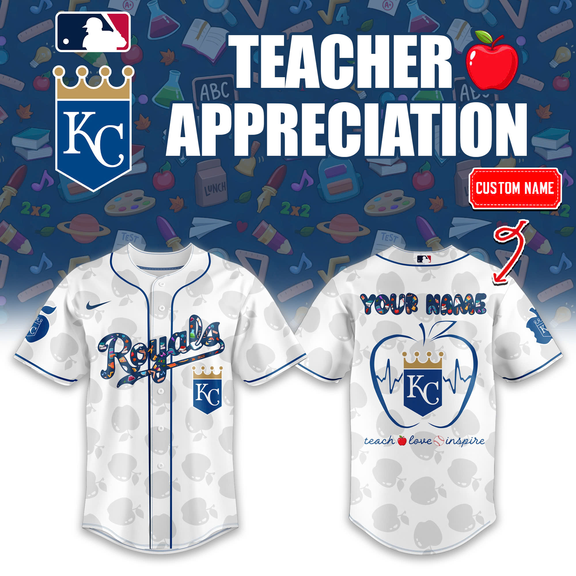 Kansas City Royals x Teacher Appreciation Personalized Baseball Jersey Kansas City Royals x Teacher Appreciation Personalized Baseball Jersey