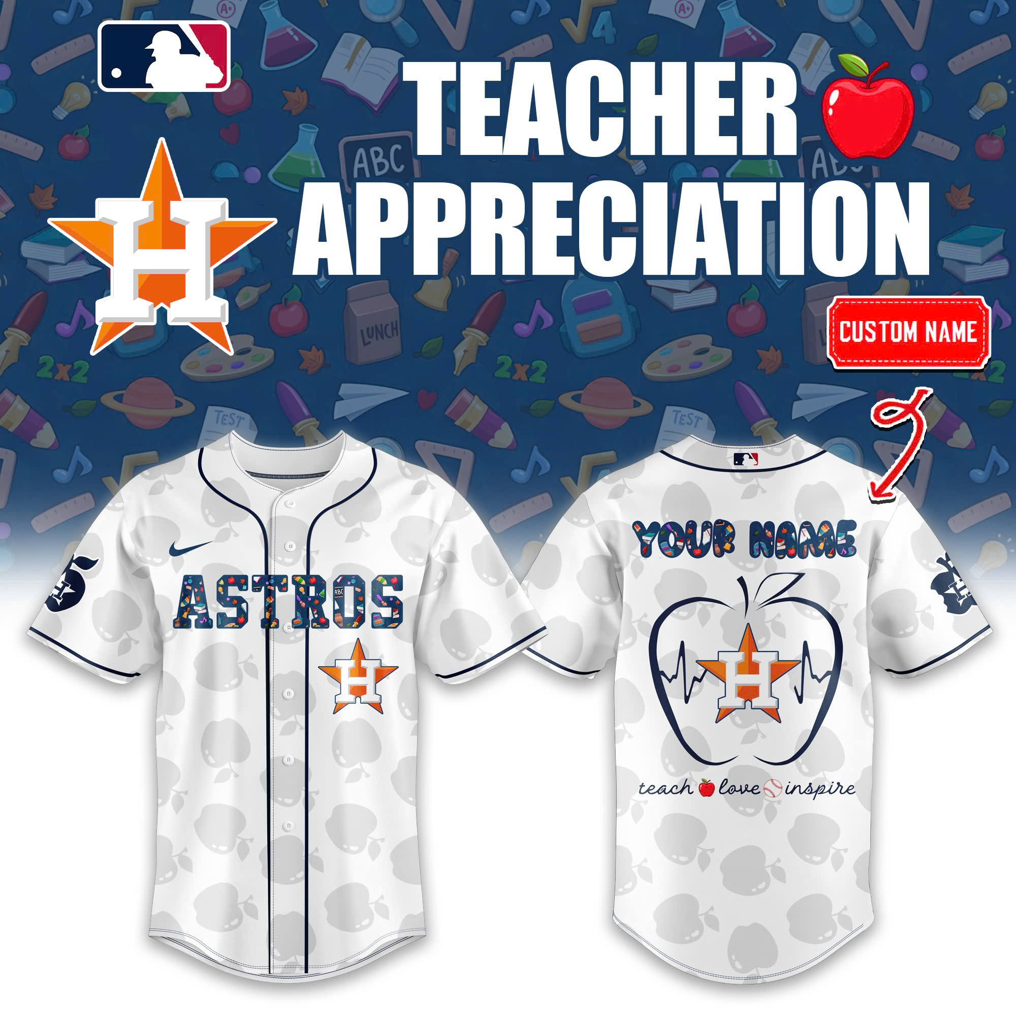 Houston Astros x Teacher Appreciation Personalized Baseball Jersey Houston Astros x Teacher Appreciation Personalized Baseball Jersey