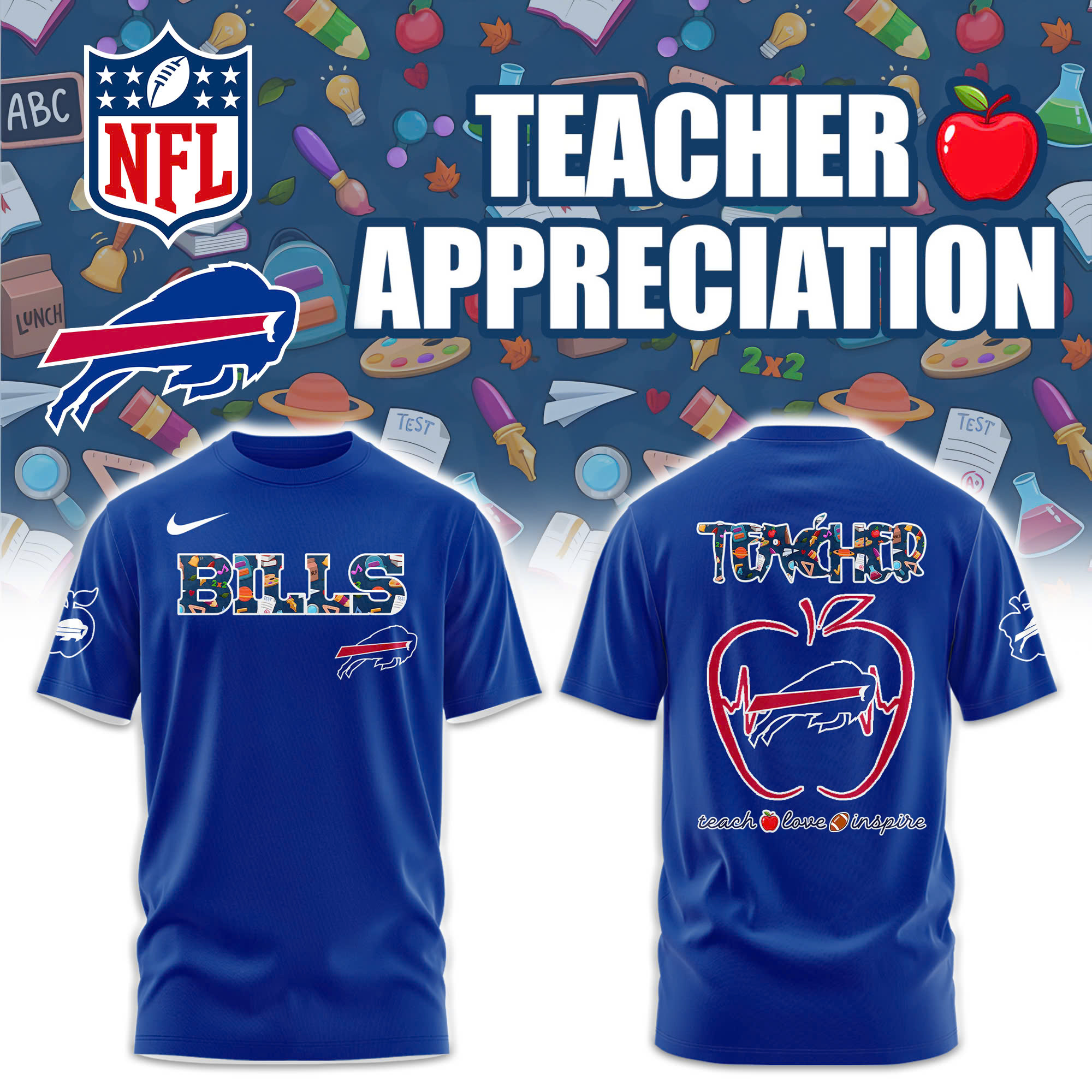 Buffalo Bills TEACHER NIGHT 2025 Special Edition Blue Shirt Buffalo Bills TEACHER NIGHT 2025 Special Edition Blue Shirt
