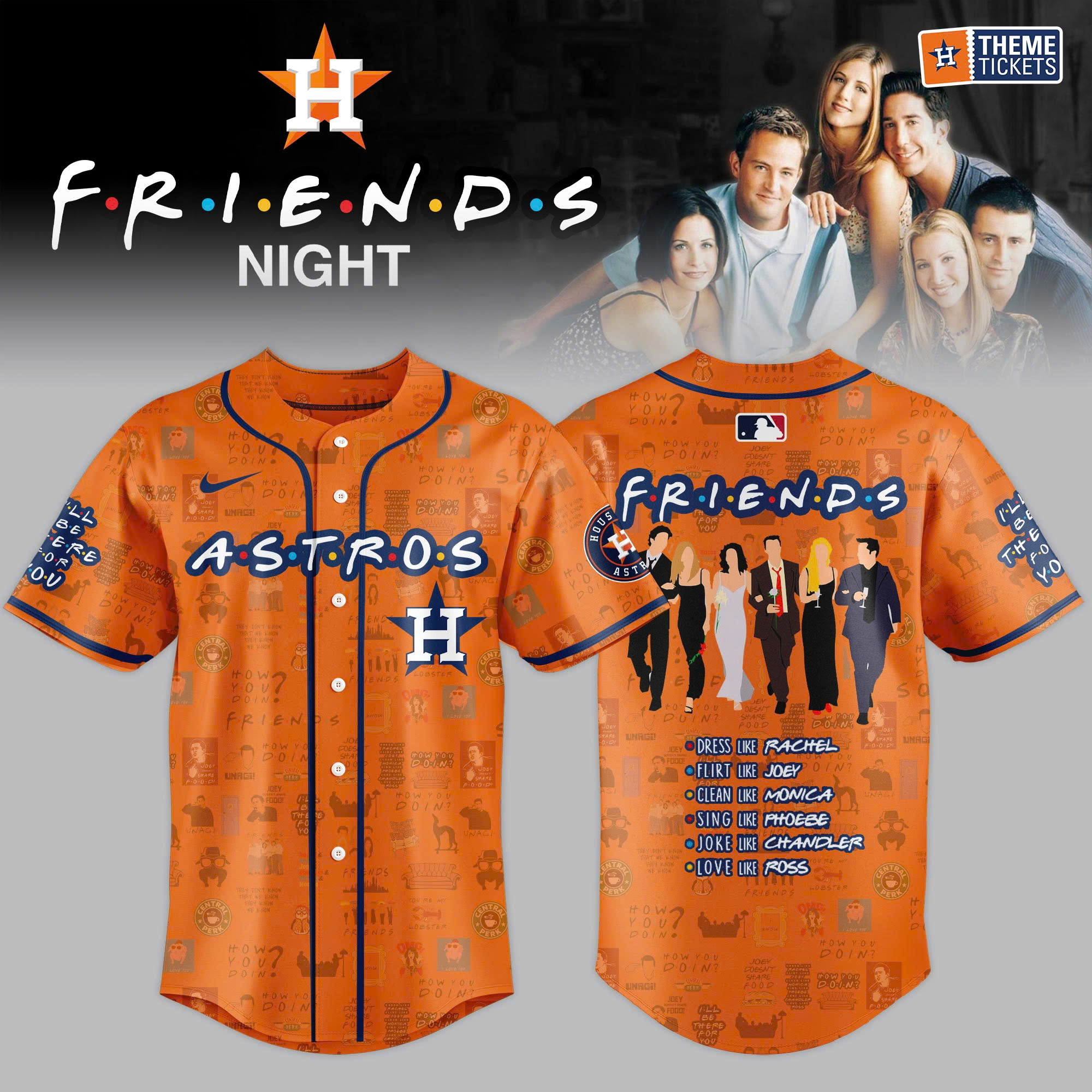 Houston Astros MLB x F.R.I.E.N.D.S Night Game Limited Edition Baseball Jersey Houston Astros MLB x F.R.I.E.N.D.S Night Game Limited Edition Baseball Jersey