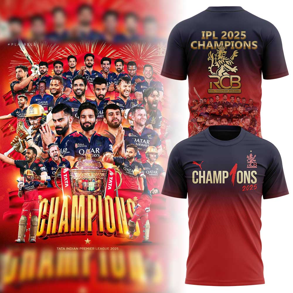 Royal Challengers Bengaluru Tata Indian Premier League Champions 2025 "The Kings of IPL" Tee Royal Challengers Bengaluru Tata Indian Premier League Champions 2025 "The Kings of IPL" Tee