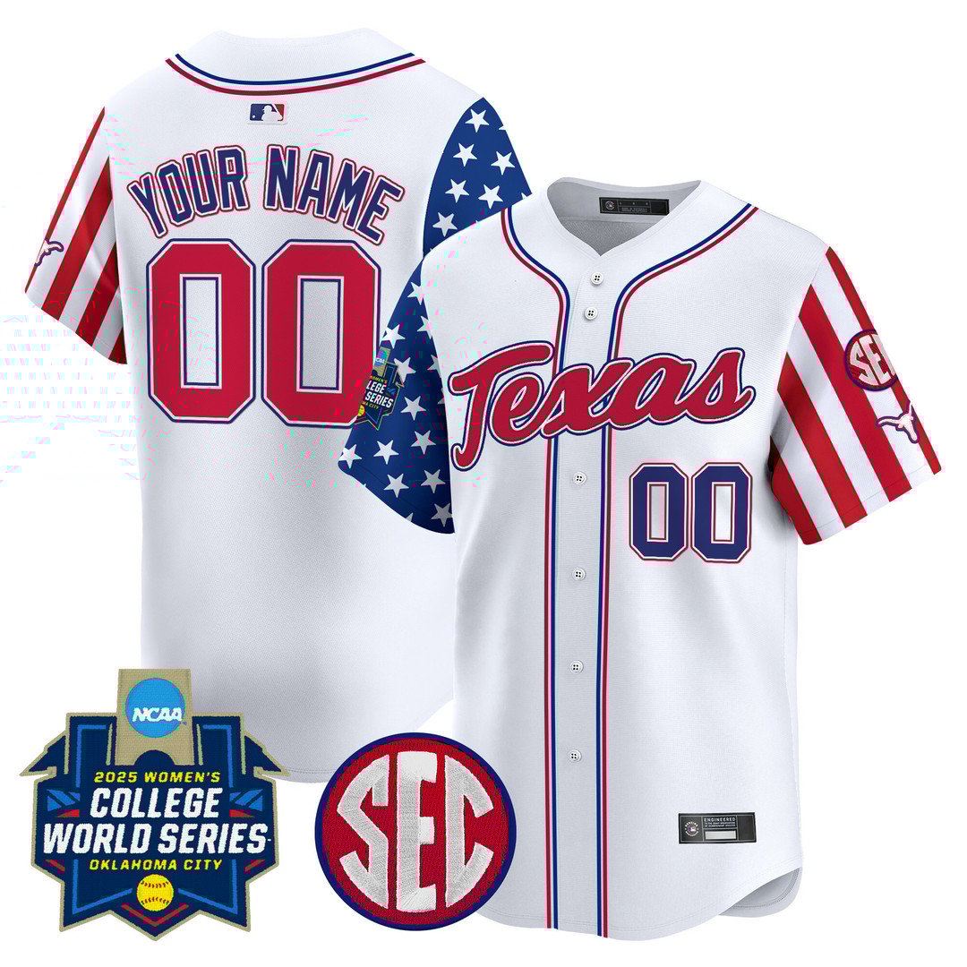 Texas Longhorns Softball 2025 Independence Day College World Series White Baseball Jersey Texas Longhorns Softball 2025 Independence Day College World Series White Baseball Jersey