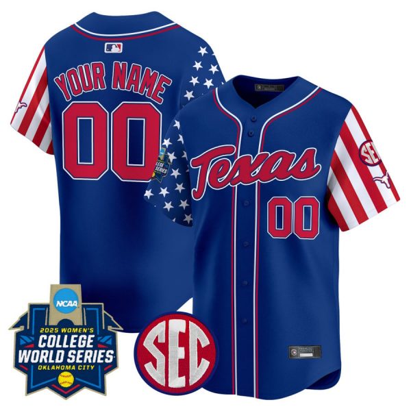 Texas Longhorns Softball 2025 Independence Day College World Series Blue Baseball Jersey