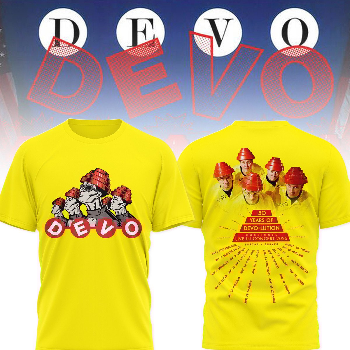 Devo Band 50 Years Of De-evolution Live In Concert 2025 Shirt Devo Band 50 Years Of De-evolution Live In Concert 2025 Shirt