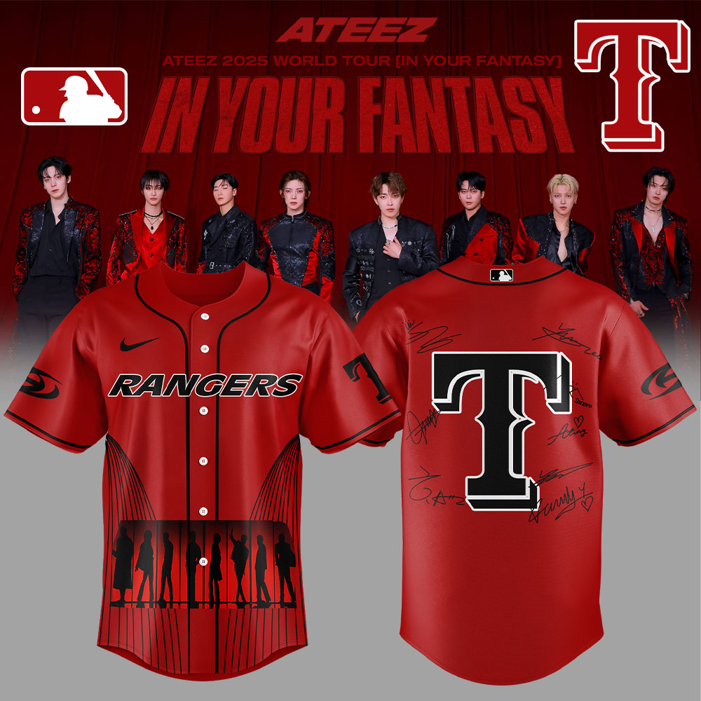 Texas Rangers x Ateez 2025 World Tour In Your Fantasy Red Baseball Jersey Texas Rangers x Ateez 2025 World Tour In Your Fantasy Red Baseball Jersey