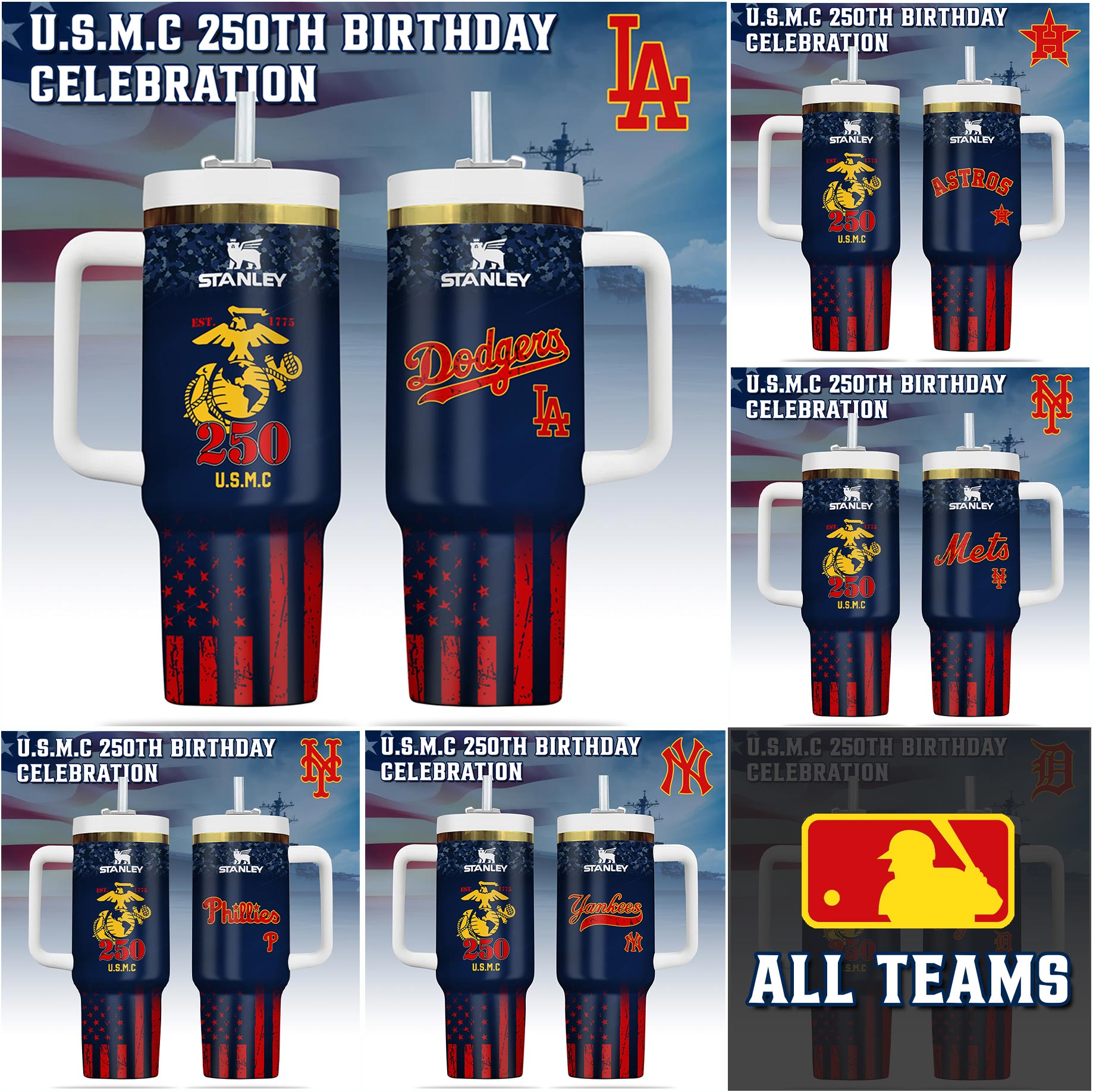 MLB All Teams x US USMC 250th Birthday Limited Edition Tumbler 40oz with Handle MLB All Teams x US USMC 250th Birthday Limited Edition Tumbler 40oz with Handle