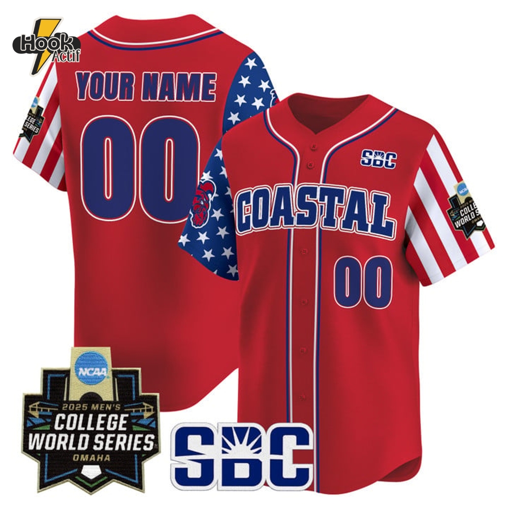 Coastal Carolina Chanticleers 2025 Independence Day Special Red Baseball Jersey Coastal Carolina Chanticleers 2025 Independence Day Special Red Baseball Jersey