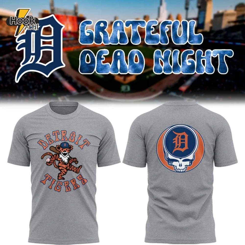 Detroit Tigers Grateful Dead Night Special Grey Tee Detroit Tigers Grateful Dead Night Special Grey Tee