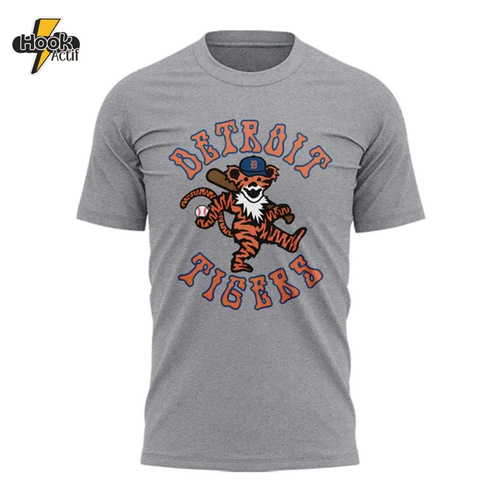 Detroit Tigers Grateful Dead Night Special Grey Tee Detroit Tigers Grateful Dead Night Special Grey Tee