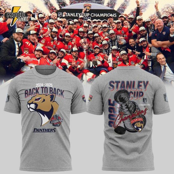 Florida Panthers Back To Back 2025 Stanley Cup Champions Grey Tee