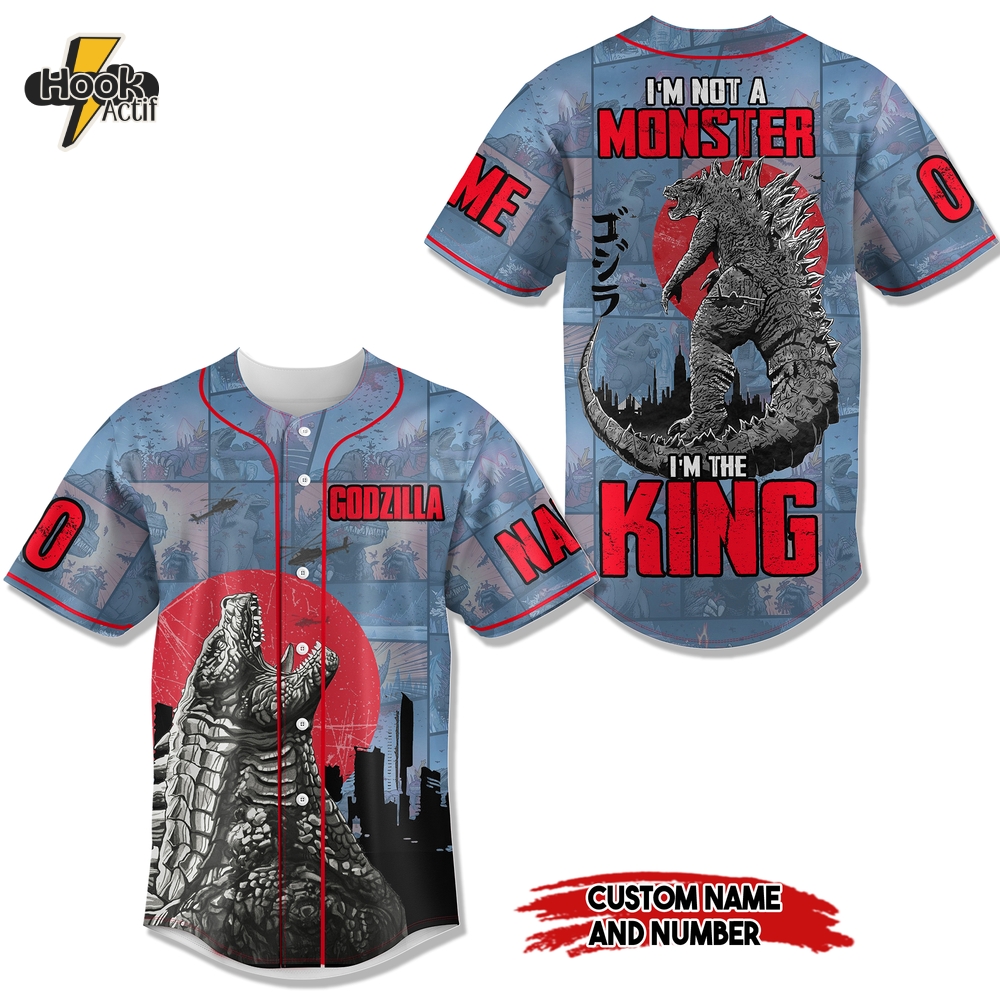 Godzilla "I'm Not Monster I'm A King" Baseball Jersey Godzilla "I'm Not Monster I'm A King" Baseball Jersey