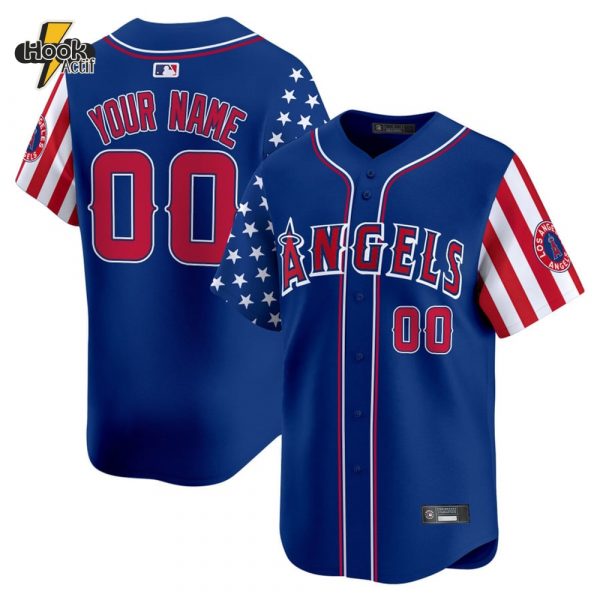 Los Angeles Angels Independence Day 2025 Personalized Blue Baseball Jersey