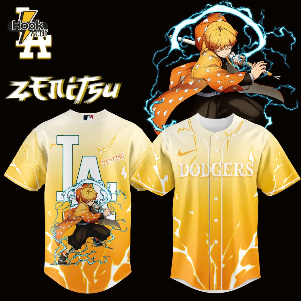 Los Angeles Dodgers x Demon Slayer Agatsuma Zenitsu Baseball Jersey Los Angeles Dodgers x Demon Slayer Agatsuma Zenitsu Baseball Jersey