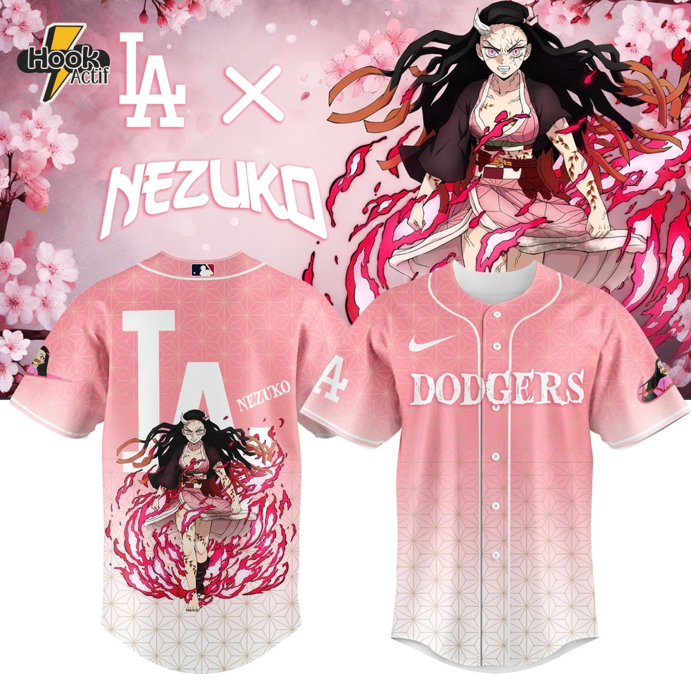 Los Angeles Dodgers x Demon Slayer Kamado Nezuko Baseball Jersey Los Angeles Dodgers x Demon Slayer Kamado Nezuko Baseball Jersey