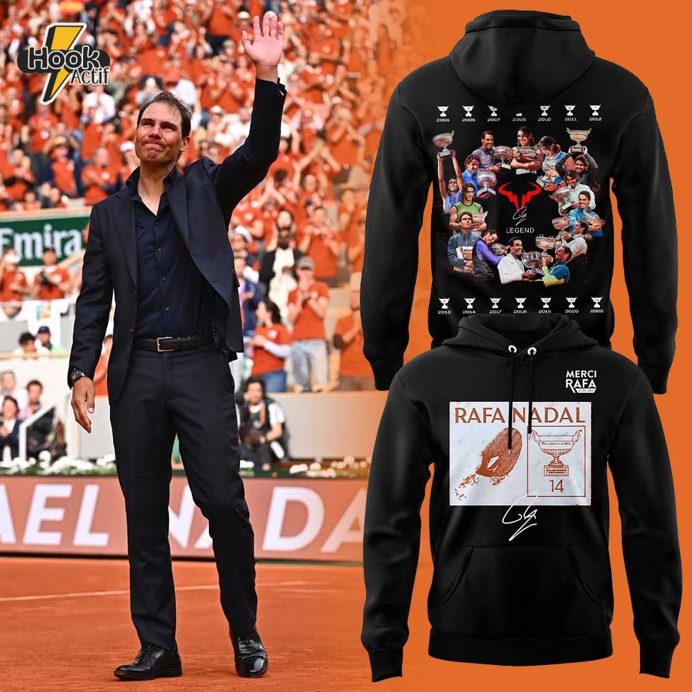 Merci Rafa Nadal The legend. The King of Clay "Foot Signature" Special Black Hoodie Merci Rafa Nadal The legend. The King of Clay "Foot Signature" Special Black Hoodie