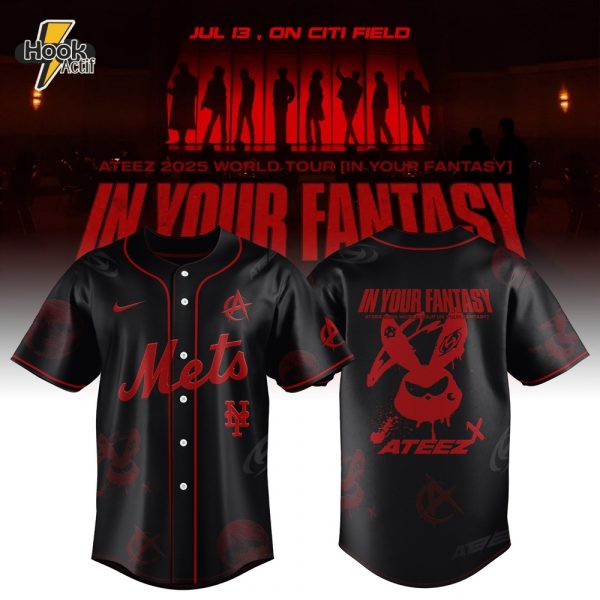 New York Mets x Ateez 2025 World Tour In Your Fantasy Black Baseball Jersey