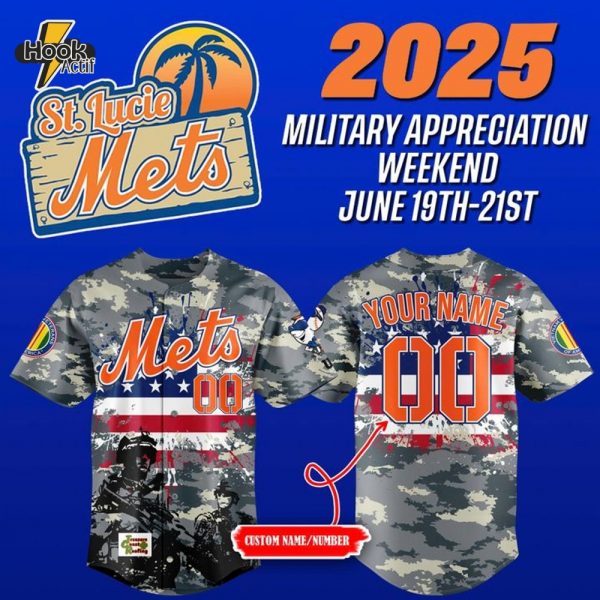 St. Lucie Mets x 2025 Military Appreciation Weekend Grey Camo Baseball Jersey