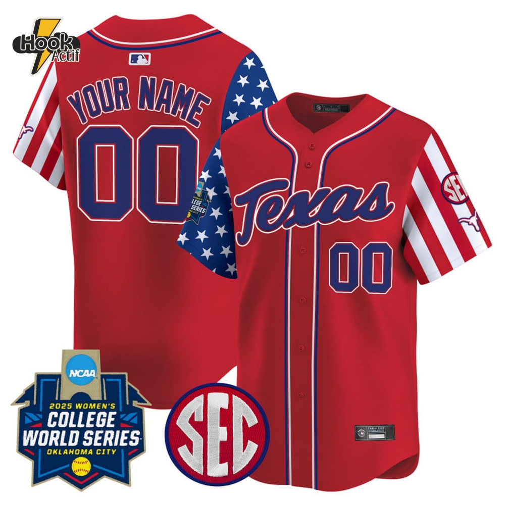 Texas Longhorns Softball 2025 Independence Day College World Series Red Baseball Jersey Texas Longhorns Softball 2025 Independence Day College World Series Red Baseball Jersey