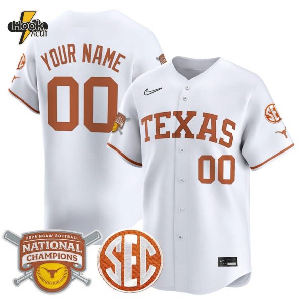 Texas Longhorns Softball National Champions 2025 Personalized Whit Baseball Jersey