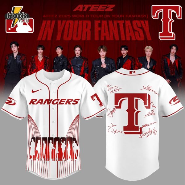 Texas Rangers x Ateez 2025 World Tour In Your Fantasy White Baseball Jersey