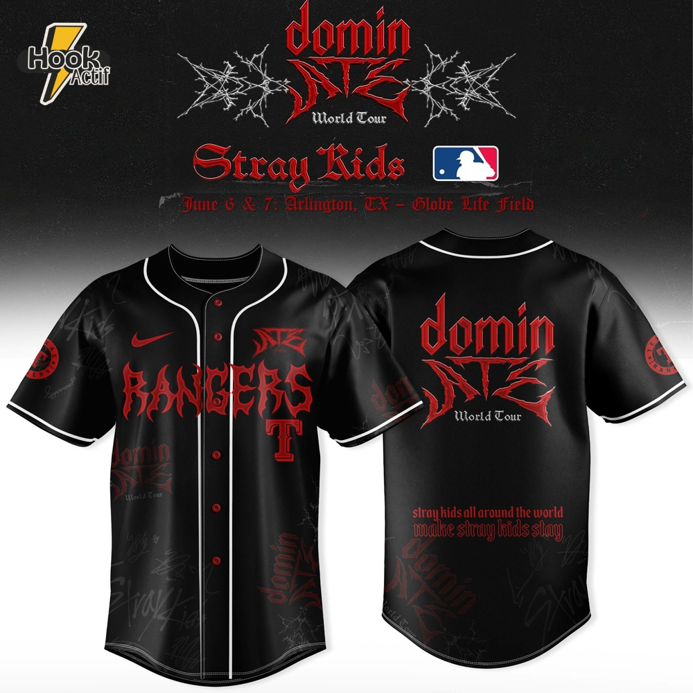Texas Rangers x Stray Kids Dominate World Tour 2025 Jersey Texas Rangers x Stray Kids Dominate World Tour 2025 Jersey