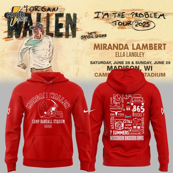 Wisconsin Badgers x Morgan Wallen "I'm the Problem Tour 2025" Special Red Hoodie