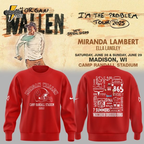 Wisconsin Badgers x Morgan Wallen "I'm the Problem Tour 2025" Special Red Sweatshirt