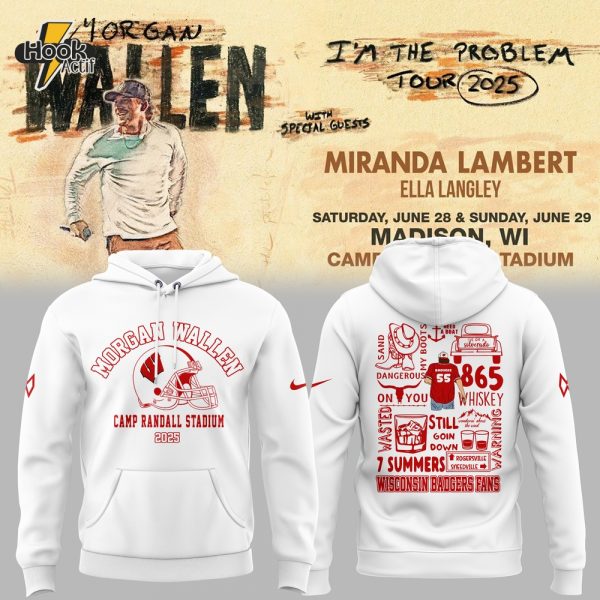 Wisconsin Badgers x Morgan Wallen "I'm the Problem Tour 2025" Special White Hoodie