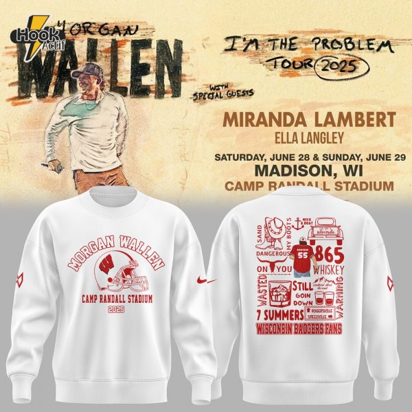Wisconsin Badgers x Morgan Wallen "I'm the Problem Tour 2025" Special White Sweatshirt