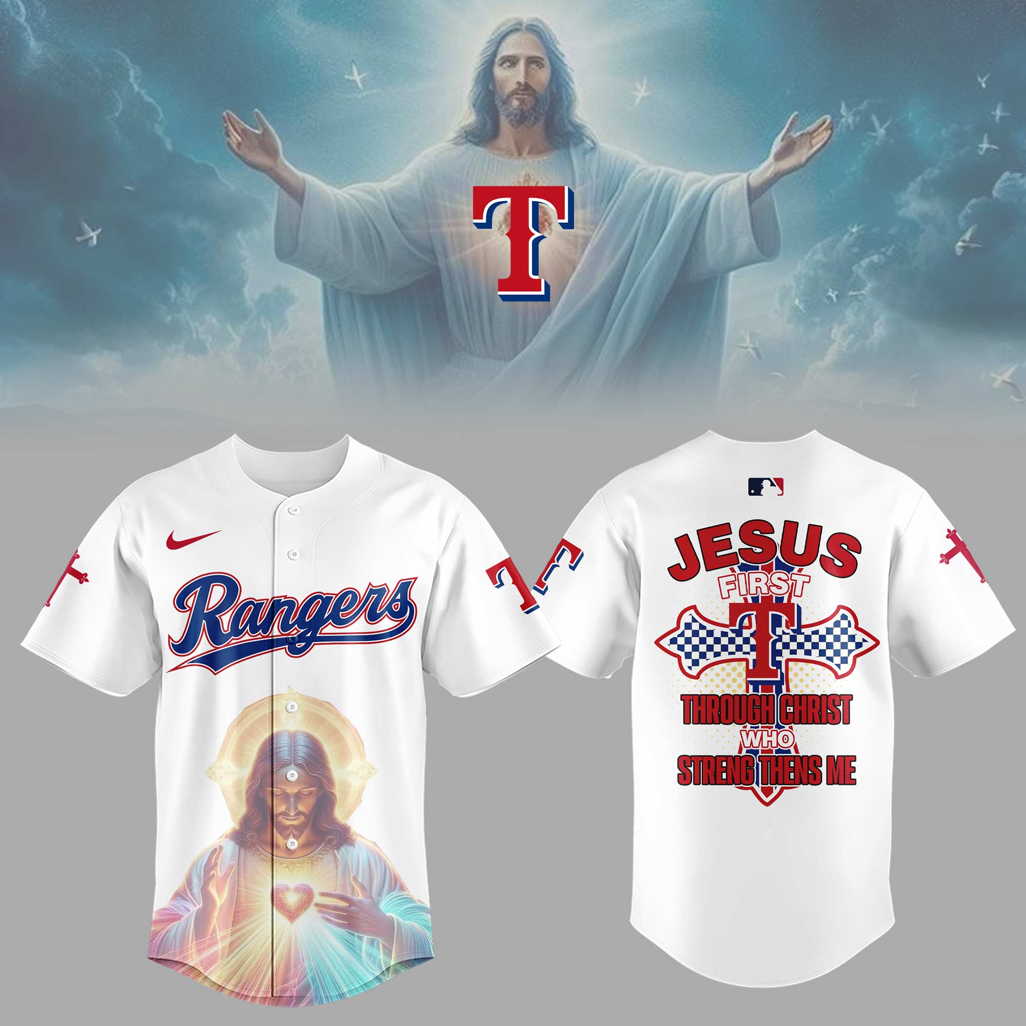 Texas Rangers x Jesus First 2025 Premium Baseball Jersey Texas Rangers x Jesus First 2025 Premium Baseball Jersey