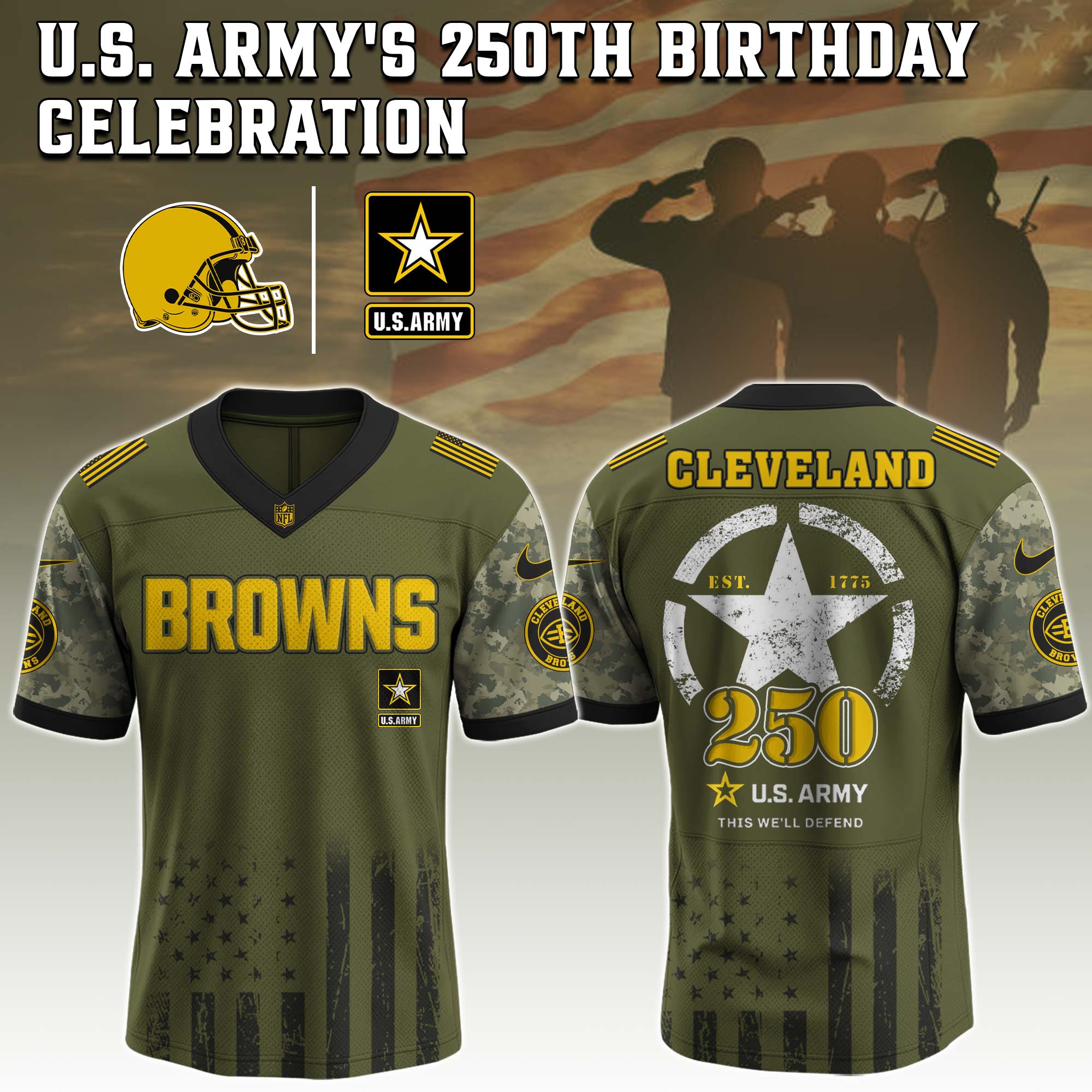 Cleveland Browns NFL x U.S. Army 250th Birthday Celebration Jersey Cleveland Browns NFL x U.S. Army 250th Birthday Celebration Jersey