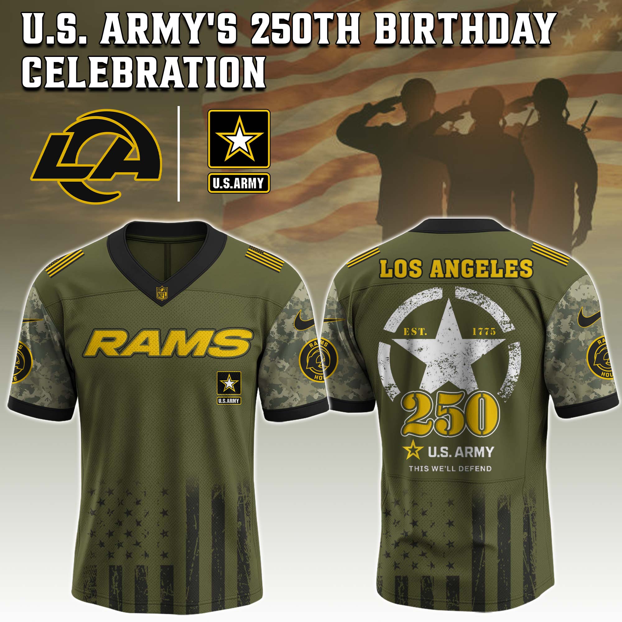 Los Angeles Rams NFL x U.S. Army 250th Birthday Celebration Jersey Los Angeles Rams NFL x U.S. Army 250th Birthday Celebration Jersey
