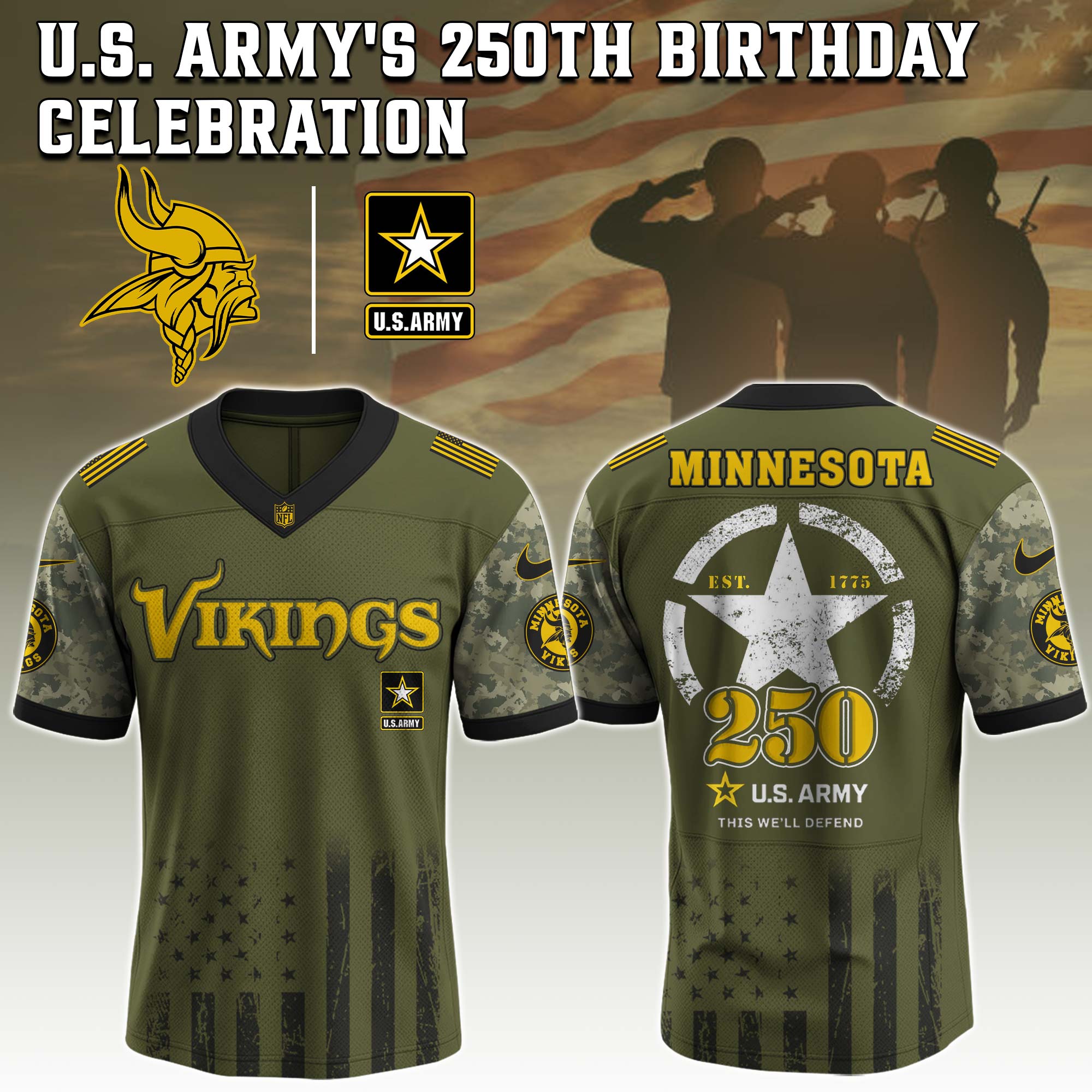 Minnesota Vikings NFL x U.S. Army 250th Birthday Celebration Jersey Minnesota Vikings NFL x U.S. Army 250th Birthday Celebration Jersey