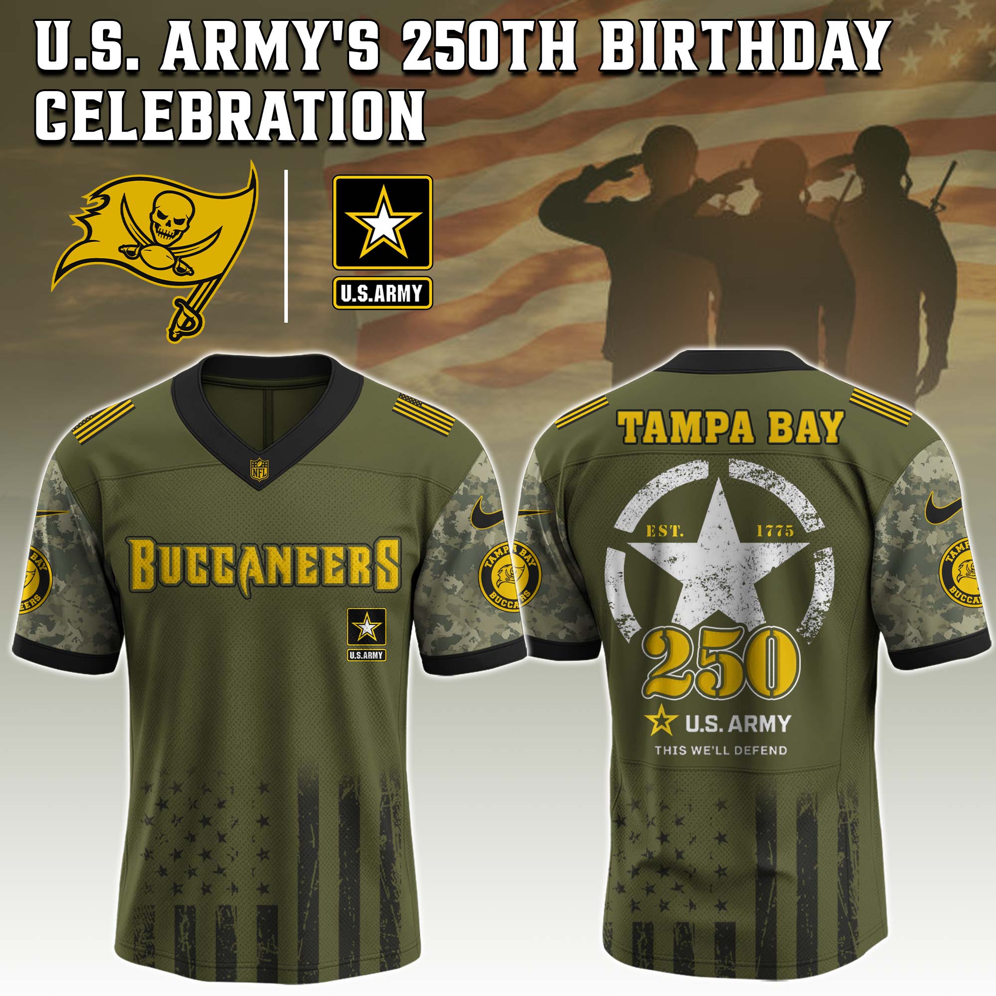 Tampa Bay Buccaneers NFL x U.S. Army 250th Birthday Celebration Jersey Tampa Bay Buccaneers NFL x U.S. Army 250th Birthday Celebration Jersey