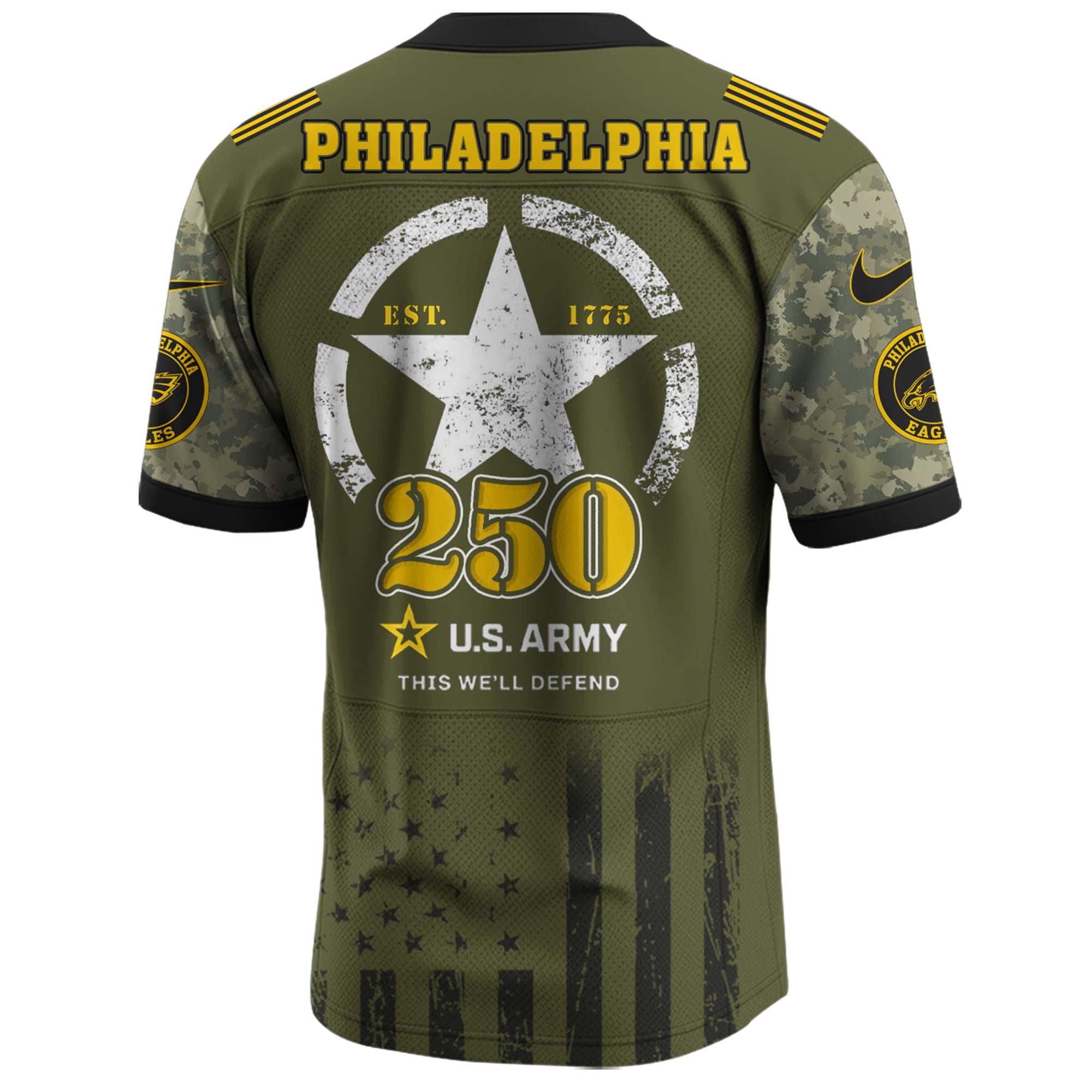 Philadelphia Eagles NFL x U.S. Army 250th Birthday Celebration Jersey Philadelphia Eagles NFL x U.S. Army 250th Birthday Celebration Jersey