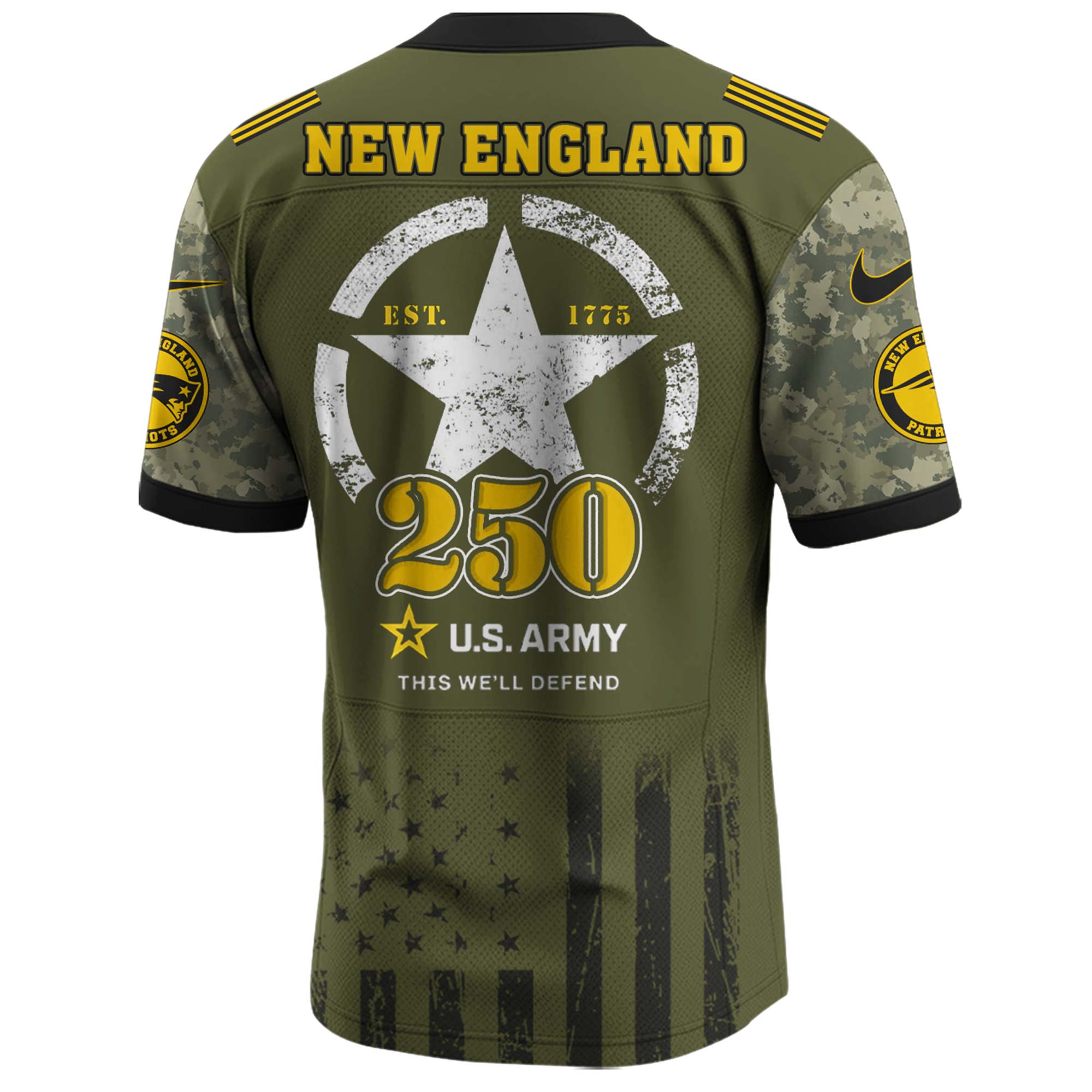 New England Patriots NFL x U.S. Army 250th Birthday Celebration Jersey New England Patriots NFL x U.S. Army 250th Birthday Celebration Jersey