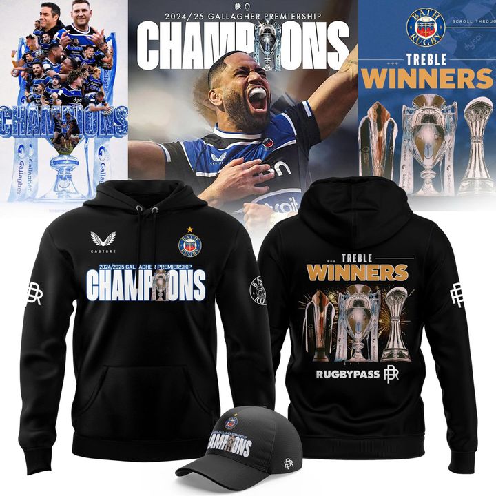 Bath Rugby Premiership Champions 2025 Treble Winner Hoodie Bath Rugby Premiership Champions 2025 Treble Winner Hoodie