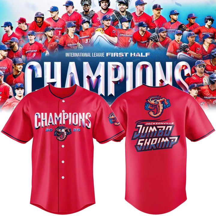 Jacksonville Jumbo Shrimp International League First Half Champions 2025 Baseball Jersey Jacksonville Jumbo Shrimp International League First Half Champions 2025 Baseball Jersey