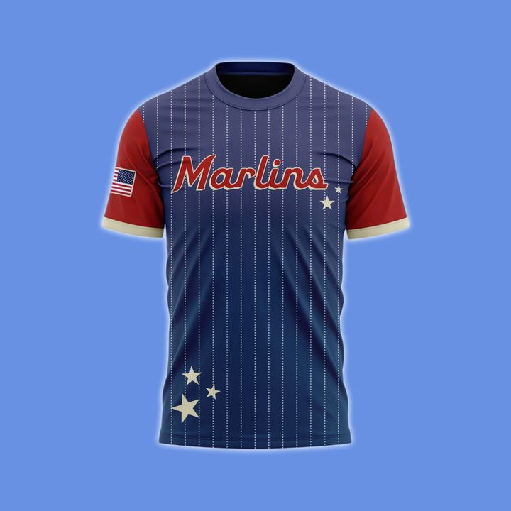 Limited Editions Miami Marlins Celebrate Team USA Night T-Shirt 2025 Limited Editions Miami Marlins Celebrate Team USA Night T-Shirt 2025