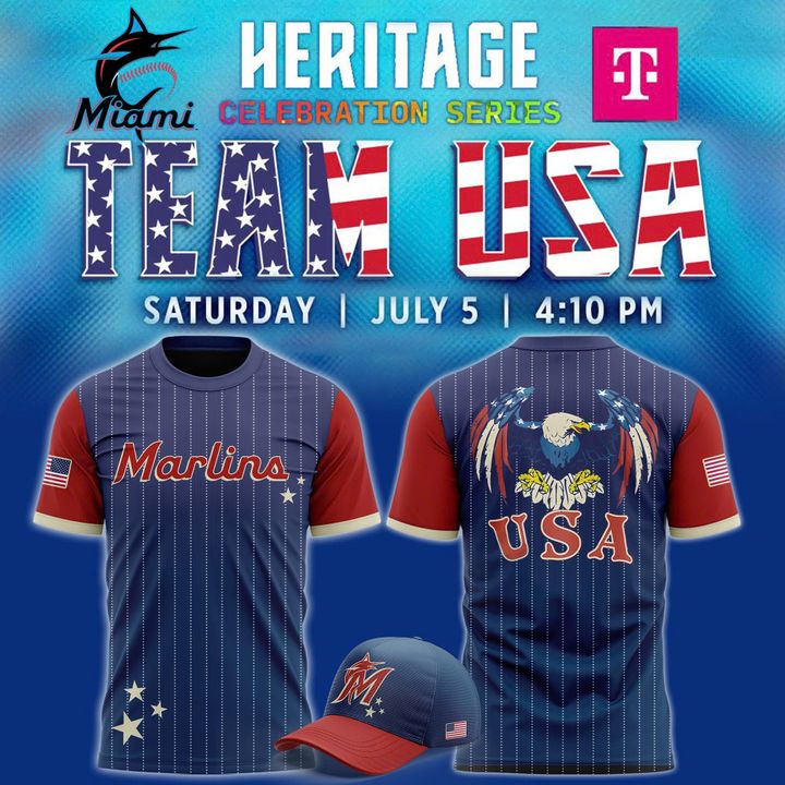 Limited Editions Miami Marlins Celebrate Team USA Night T-Shirt 2025 Limited Editions Miami Marlins Celebrate Team USA Night T-Shirt 2025