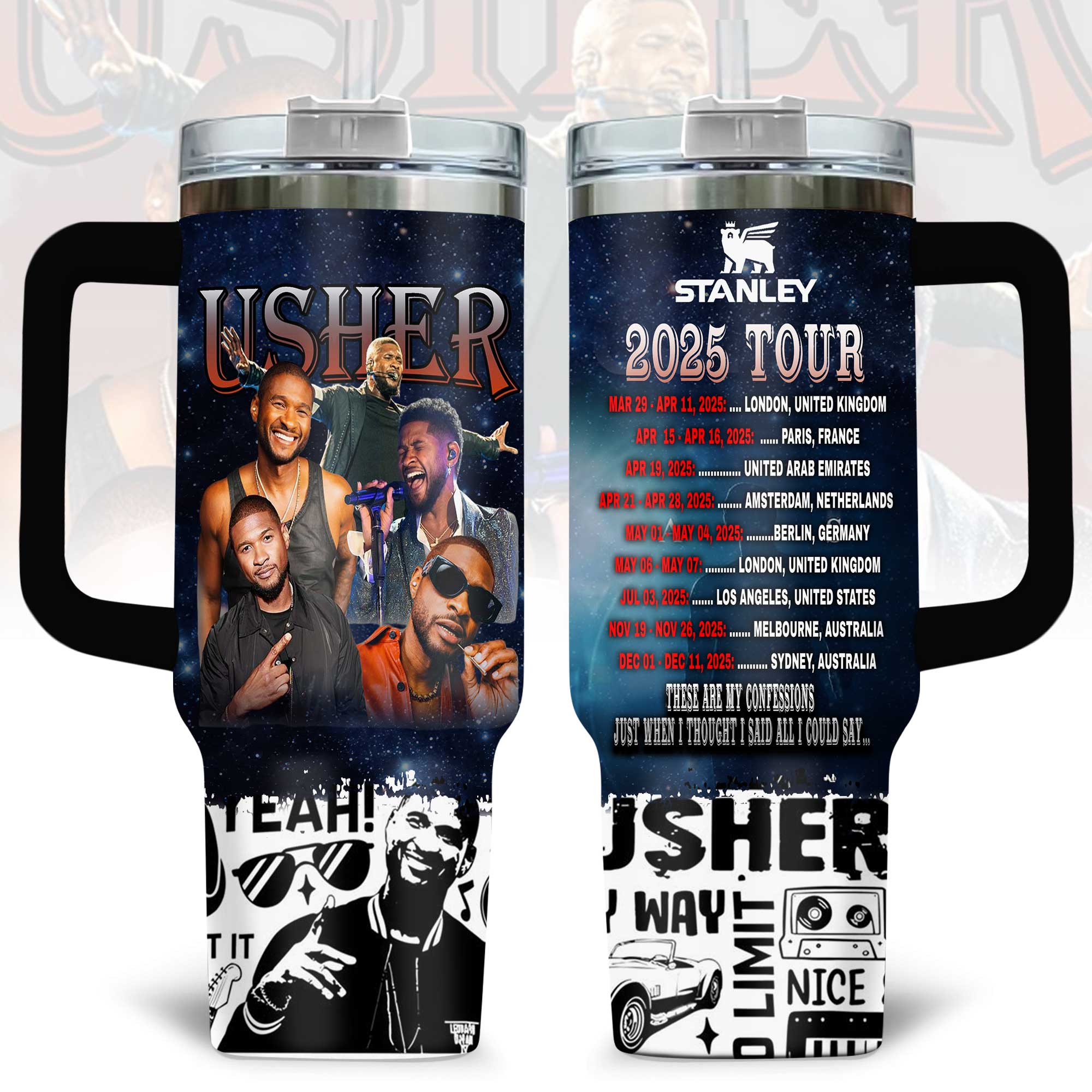 Usher 2025 Tour Tumbler 40oz with Handle Usher 2025 Tour Tumbler 40oz with Handle